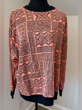 Vintage Aztec Southwest Print Sweatshirt USA Boho 90s Coral Black‎ Size Large